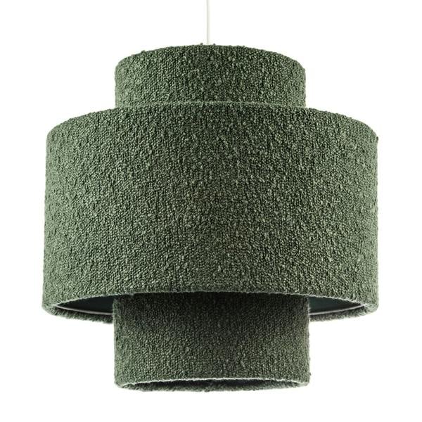 Modern Tiered Pendant Shade in Luxurious Forest Green Boucle Fabric Image 1