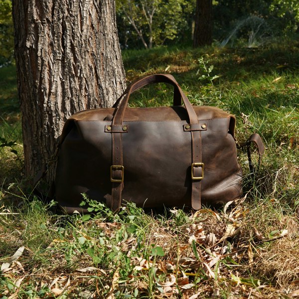 Touribag Large Genuine Leather Holdall - Worn Brown