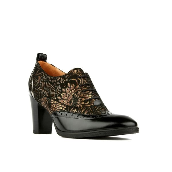 Embassy London Casino - Black & Gold - Women's oxford pump in 3 inch heel with brogue details