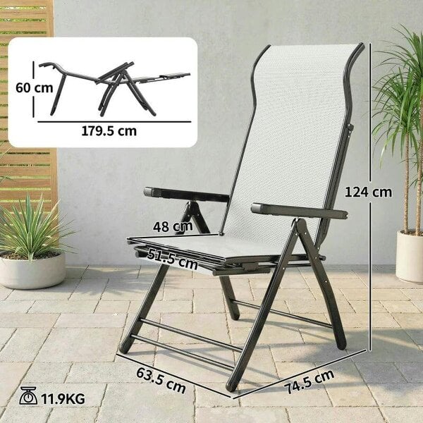 Bobobiy Reclining Garden Chairs Set of 2, 5-Position Folding Sun Loungers with High Back, Retractable Footrest, Light Grey