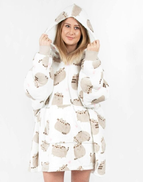 Pusheen Womens White Pusheen The Cat Blanket Hoodie (One Size)