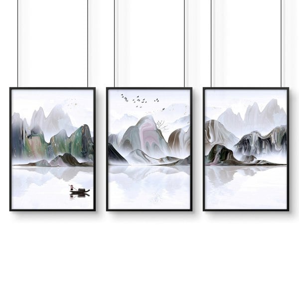 Calming artwork for living room | set of 3 wall art prints