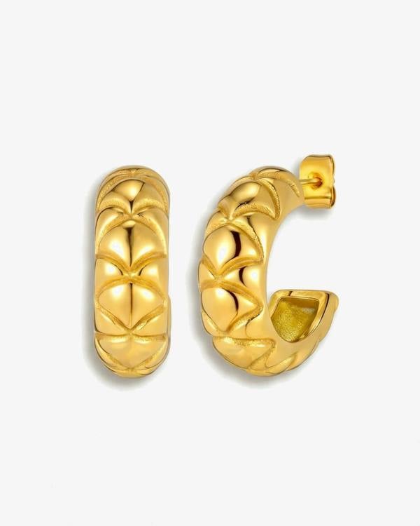 Elk & Bloom Chunky 14k Gold Engraved Huggie Hoops