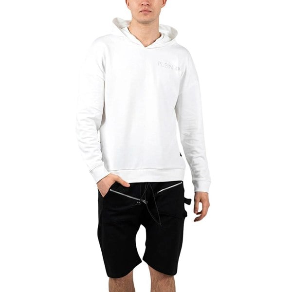 Plein Sport Philipp Plein Sport Block Logo On Chest White Hoodie