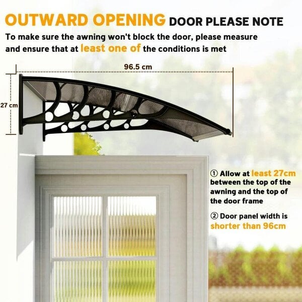 Front Door Canopy, Outdoor Awning, Rain Shelter for Window, Porch and Front/Back Door, 103 x 96.5 cm, Brown