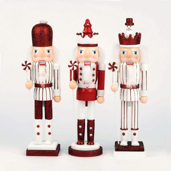 38cm Red Wooden Nutcrackers Soldiers King Christmas Ornament 3pcs Set image 8