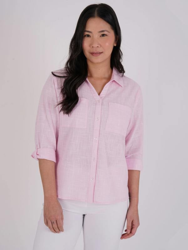 PennyPlain Collared Microcheck  Shirt - Rose