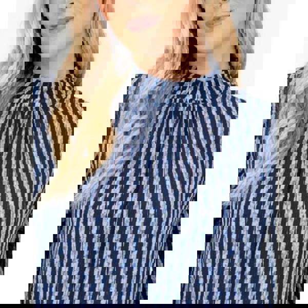 Blue Vanilla Printed High Neck Puffball Blouse