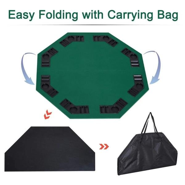 Green poker table top folded with carrying bag and black rail slots