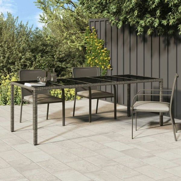 Berkfield Garden Table Grey 250x100x75 cm Tempered Glass and Poly Rattan