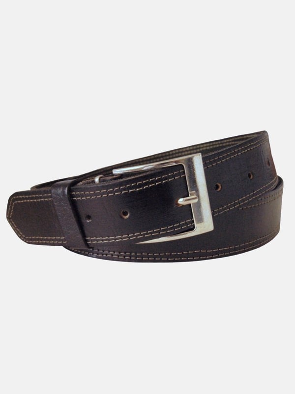Berber Leather Black Leather Belt with White Stitching - Wide Width