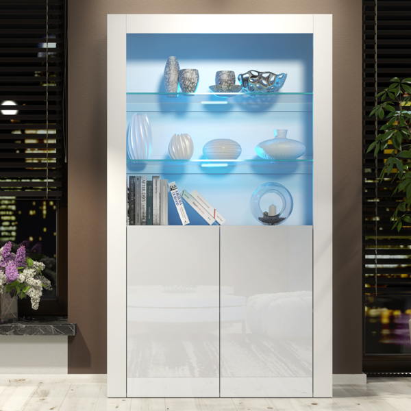 Mex Furniture Premium 170cm Cabinet Sideboard with High Gloss Doors and Free LED Lights Display