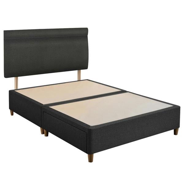 Charcoal Wentworth Upholstered Headboard & Divan Base styled in a bedroom | Soak and Sleep