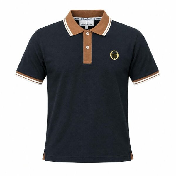Sergio Tacchini 020 Contrast Tipped Polo Shirt Black/Potting Soil/Gardenia