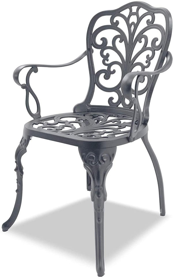 Centurion Supports BANGUI Grey Luxurious Garden and Patio Table and 4 Large Chairs with Armrests Cast Aluminium Bistro Set