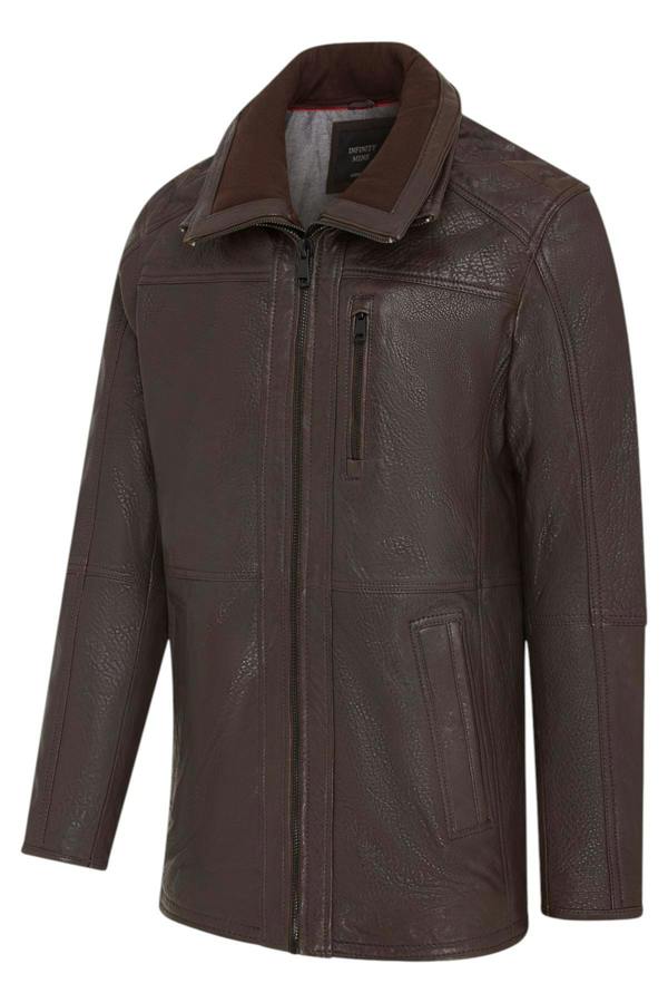 Infinity Leather Mens Warm Mid-Length Leather Biker Coat - Sikander