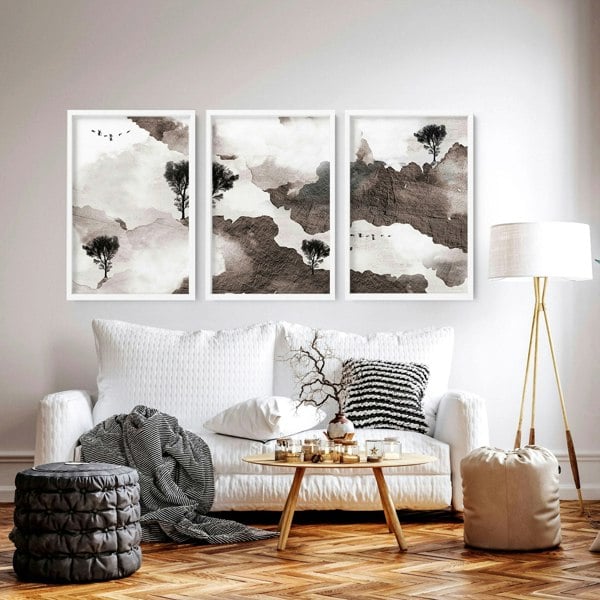 Living room pictures for the walls | set of 3 art prints