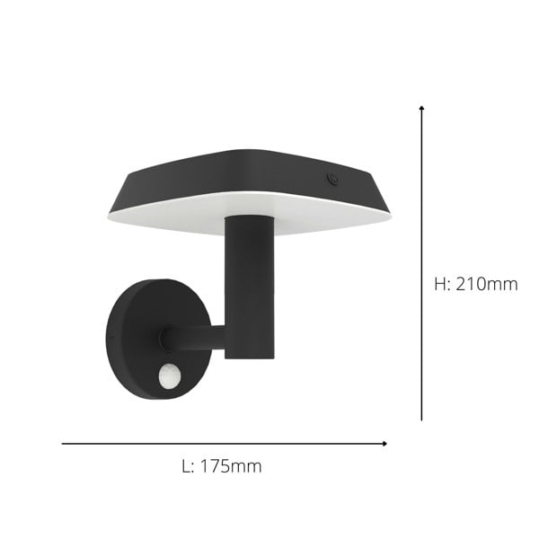 EGLO Dreoli Outdoor Solar Wall Light (With Motion Sensor) Black