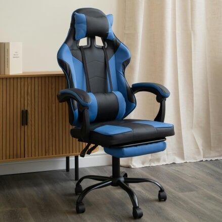 Samuel Alexander Ergonomic Gaming Chair with Footrest and Removable Pillows in Blue