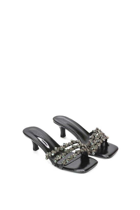 XY LONDON Mid Stiletto Heel Diamante Strappy Heeled Mules