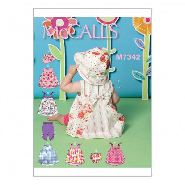 McCalls 7342 Paper Sewing Pattern – Baby Dress, Hat, Leggings & Shorts, Size All Sizes, Easy