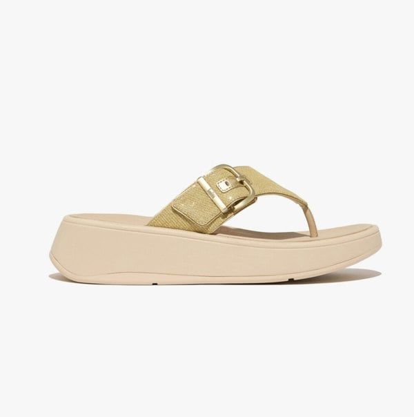 FitFlop F-MODE BUCKLE SHIMMERLUX FLATFORM Womens Toe Post Platino