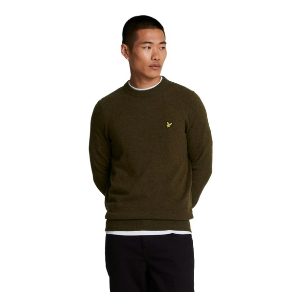 Lyle & Scott Mens Lambswool Blend Crew Neck Long-Sleeved Jumper - Olive Marl