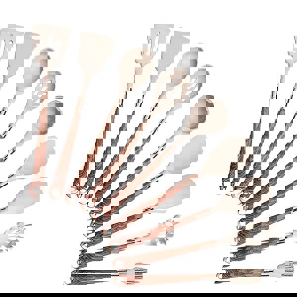 Anygleam Kitchen Utensils Non-stick Brown 9 Set Gold Plated Handle with Support Point Cooking Tool Accessories Heat Resistant Kitchenware