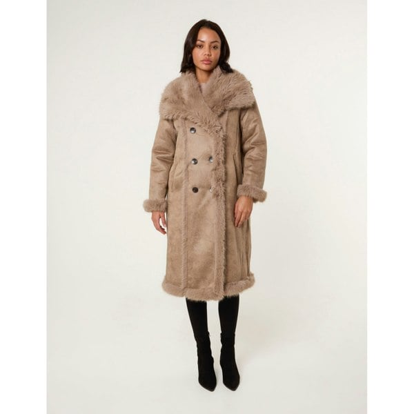 Blue Vanilla Reversible Midi Faux Fur Coat