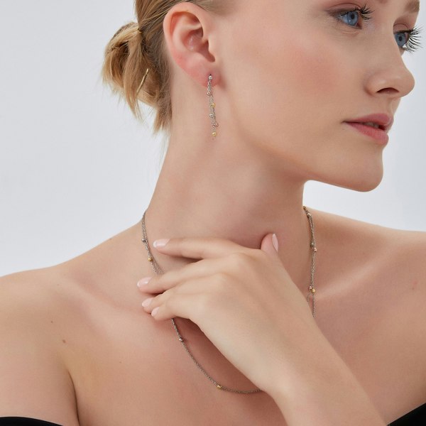Spero London Dorica Sterling Silver Multi Bead Drop Earrings And Double Layer Necklace Set