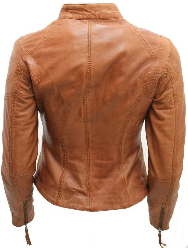 Womens Slim-Fit Leather Biker Jacket-Maldon - Upperclass Fashions 