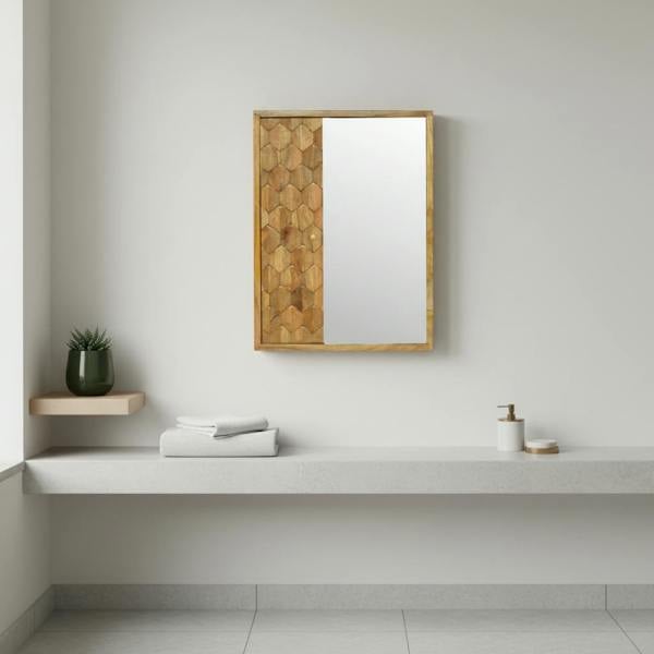 Artisan Furniture Solid Wood Pineapple Carved Mirror Cabinet