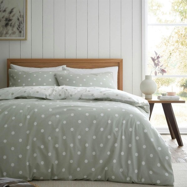HomeSpace Direct Brushed Polka Dot Green Duvet Cover Set