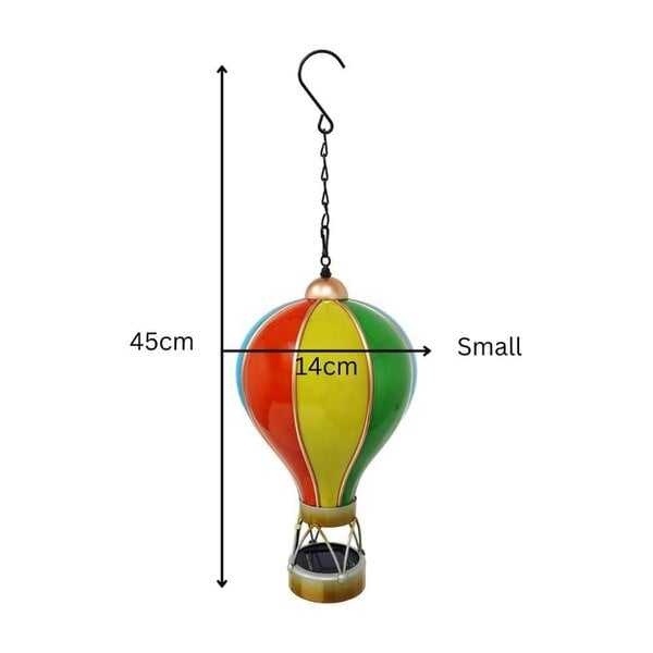 EDH Door Hardware Small Rainbow Solar Hot Air Balloon – Outdoor Hanging LED Light for Garden, Patio & Porch Décor (45cm x 14cm x 14cm)