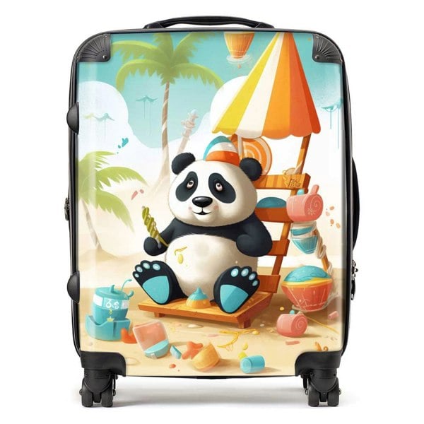 Warren Reed Happy Panda On A Beach Holiday Suitcase