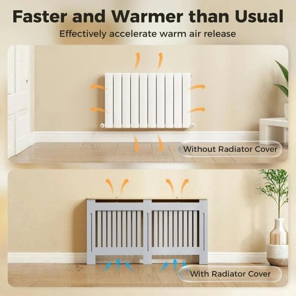 Bobobiy Slatted Radiator Cover, Painted Cabinet with Line Grill Design, 152W × 19D × 81H cm, Grey