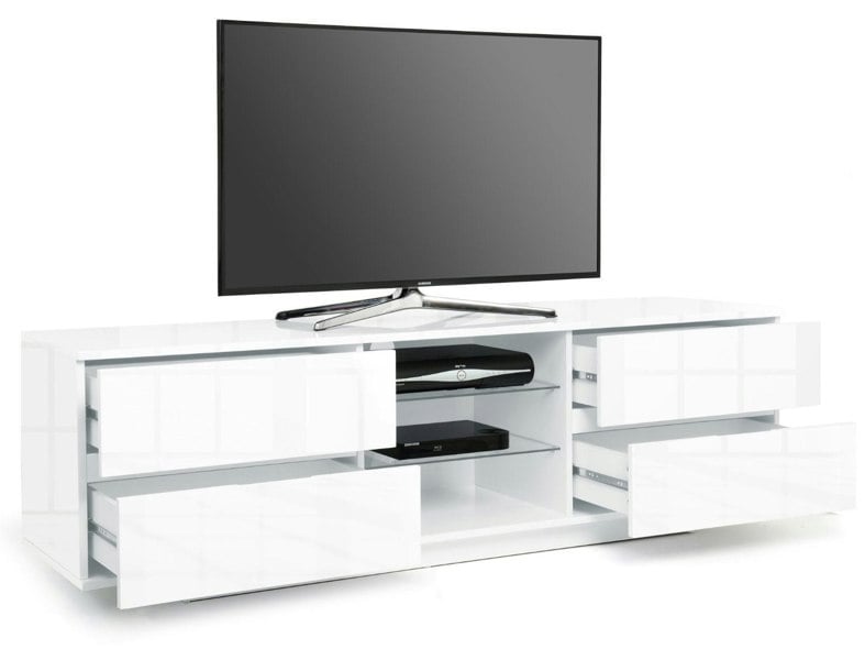 Centurion Supports Avitus Premium High Gloss White with 4-White Drawers and 3-Shelf 32"-65" LED/OLED/LCD TV Cabinet