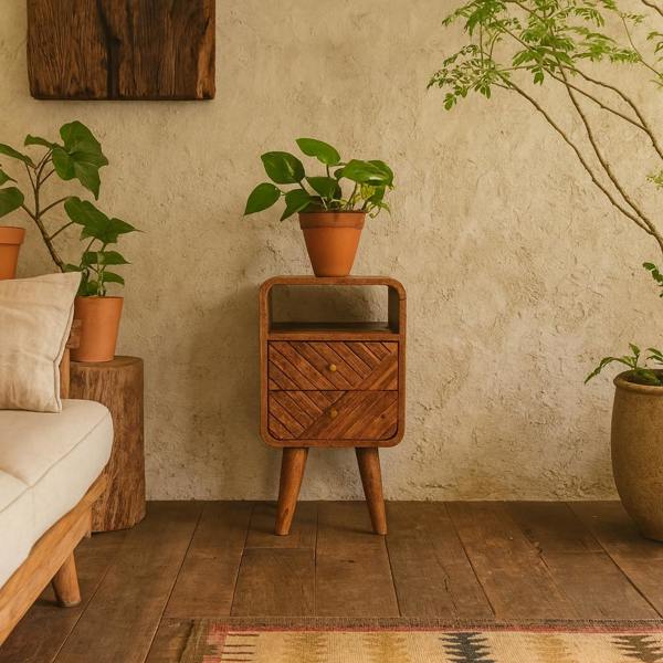 Wyld Haus Alberobello Small Curved Mango Wood Bedside Table