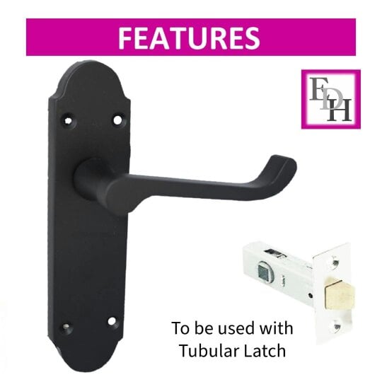 EDH Door Hardware Matt Black Bathroom Door Handles with Lock & 63mm Tubular Latch