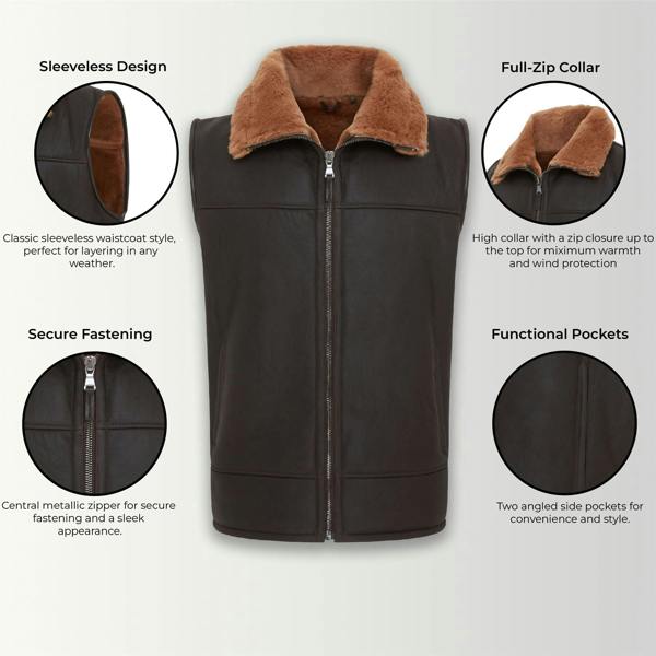 Infinity Leather Mens Aviator Shearling Bomber Gilet - Ambler