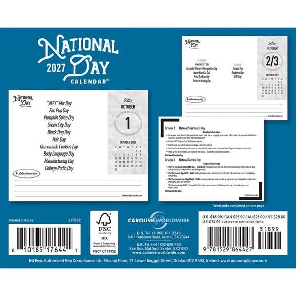 National Day Calendar 2027, Desk Calendars, Day To View, History & Literature, Gift