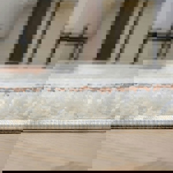 Moodi Shaggy Cream/Brown Rug, Bordered design, easy to clean, fluffy pile| THE RUGS