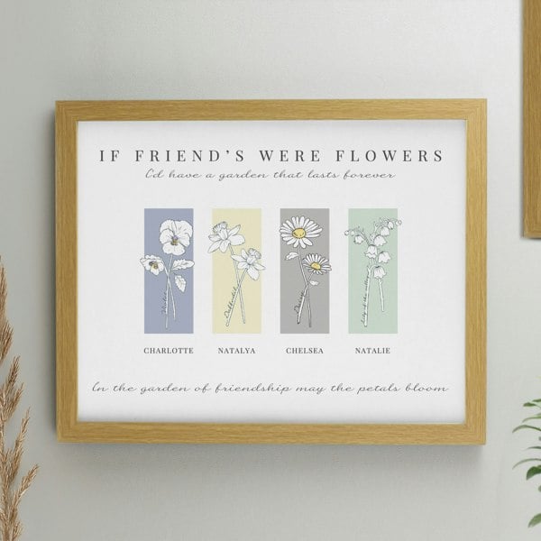 Personalised Memento Company Personalised Birth Flower Family of 4 Oak Framed Print