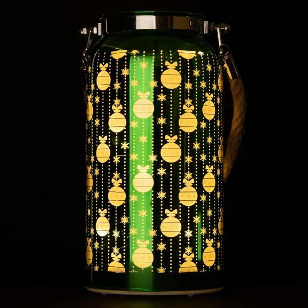 2cm Christmas Decorated Jar Table Baubles Design Green Lantern with Warm White LED Lights image 8