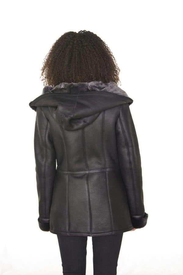 Infinity Leather Womens Black Hooded Merino Sheepskin Jacket-Mandalay