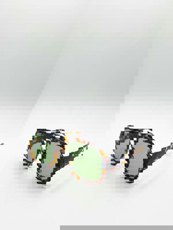 SVNX Retro Navigator Sunglasses in Green Brown Tortoiseshell