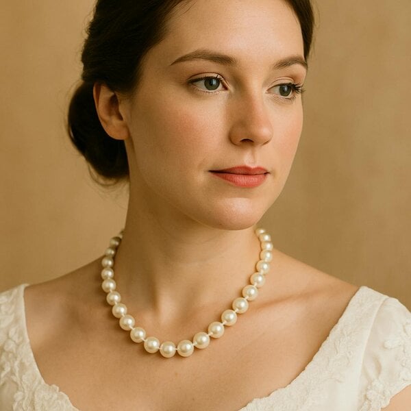 The Colourful Aura Large Ivory Lightweight White Round Pearl Bridesmaid Statement Choker Necklace