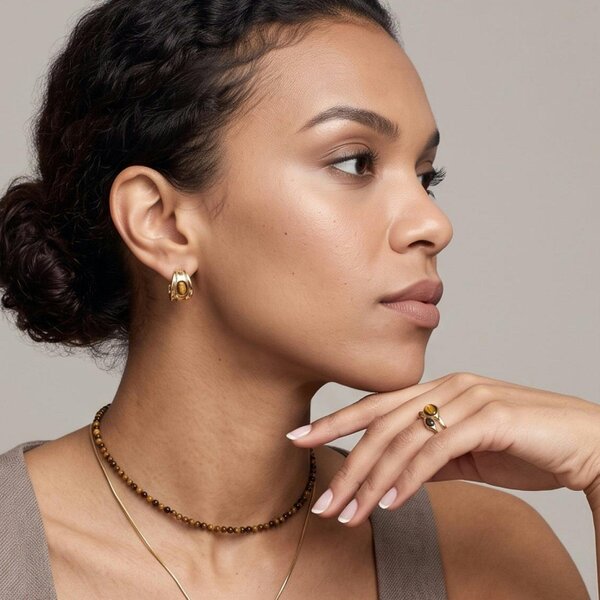 Uchi & Soto Nekomeishi Tiger's Eye Stone Layered Ring