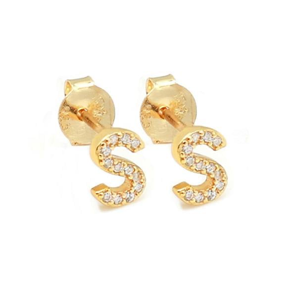 Say It With Dainty Initial Earring Pair - Yellow Gold