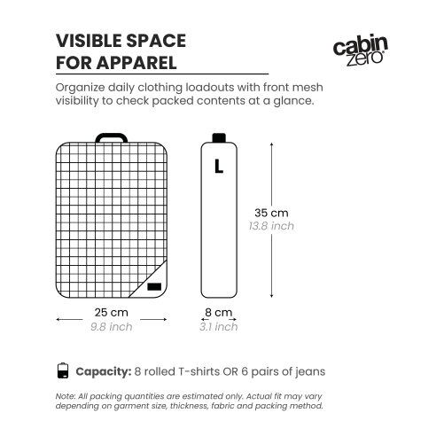 CabinZero Classic Packing Cube (Large), Rollable Organiser with Mesh Window for Bulkier Items